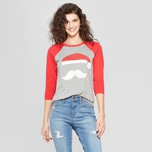 Christmas Santa Silhouette Raglan Graphic T-Shirt